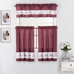 Live Love Laugh 3 Piece Printed Kitchen Window Curtain Valance & Tier Panels Set